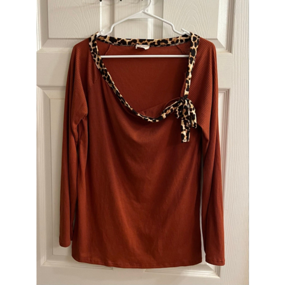 BIBI~ COPPER BLOUSE~ANIMAL PRINT BOW~LG